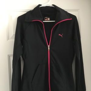 Black Puma zip up jacket with hot pink details